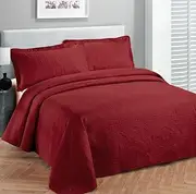 Fancy Collection 3pc Luxury Bedspread Coverlet Embossed Bed Cover Solid Red New Over Size 118"x106" King/California King
