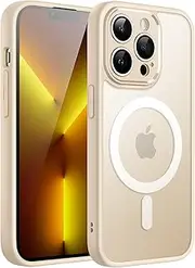 JETech Magnetic Case for iPhone 13 Pro Max 6.7-Inch, Compatible with MagSafe, Translucent Matte Back Camera Lens Full Protection Slim Shockproof Phone Cover (Light Gold)