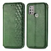 Wallet Stand Design Rhombus Imprinting Auto-Absorbed PU Leather Case for Motorola Moto G30