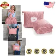Ultra Cozy Light Pink Travel Blanket and Pillow with Backpack Clip Attachment