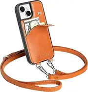 LUCKYCOIN for iPhone 13 mini Case 5.4 in Women's Leather Wallet Phone Case with Card Holder & Detachable Crossbody Strap,Phone Purse with Strap,Crossbody Bag Compatible with iPhone 13 mini 5.4" Brown