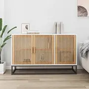 White Sideboard with Doors: Farmhouse Buffet Table, Kitchen Storage Cabinets for Dining, Living Room Furniture Shelves, 105x30x65 cm