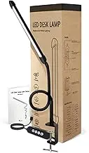 Phimuezl LED Desk Lamp with Clamp, Clamp Light with 30 Adjustable Color Modes, Clip on Light with Long Flexible Gooseneck, Eye Care Lamp Clamp for Study, Work, Home, Office, Black, 12W