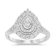 Bevilles Pear Shaped Halo Ring with 0.15ct of Diamonds in Sterling Silver
