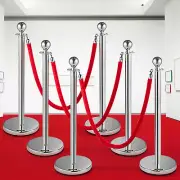 VEVOR 6PCS Red Rope Stanchion Silver Post Crowd Control Queue Line Barrier