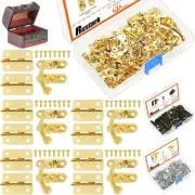 20 Sets Gold Antique Small Box Hinges Right Latch Hook Hasp Horn Lock Jewelry