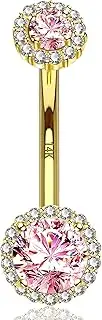 [Jewseen] 14K Gold Belly Button Ring Sparkling CZ Navel Rings Belly Piercing Jewelry Gold Belly Ring Navel Ring Navel Piercing Curved Barbell Body Piercing Jewelry
