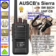 SIERRA 5W 80CH UHF CB Handheld plus 12-24V Car Adapter for Charging Dock