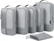 BAGSMART Compression Packing Cubes for Travel, 6 Set Travel Packing Cubes for Carry on Suitcases, Compression Travel Cubes & Suitcase Organizer for Packing with Shoe Bag Grey