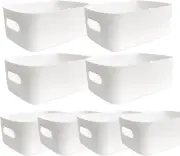 8 Pack Plastic Storage Bins and Baskets, White Storage Bin Pantry Organizer Bins