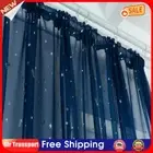 Star Print Tulle Curtains Window Drapes Sheer Purdah for Home(Dark Blue) AU
