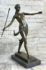 Art Deco Nude Female Gilt Diana Hunter Huntress Bronze Sculpture Marble Nude Art