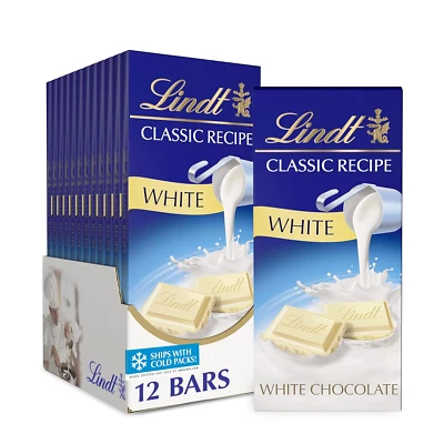 Lindt CLASSIC RECIPE White Chocolate Bar, White Chocolate Candy, 4.4 Oz. (12 Pac