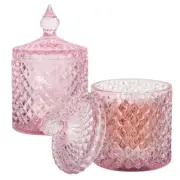 2 Pack Qtip Holder Thick Glass Apothecary Jars with Lid for 10oz (2 pack) Pink