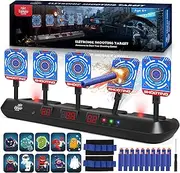 Lehoo Castle Nerf Target Set, 5 Electronic Digital Targets for Nerf Guns, Auto-Reset, Scoring, Includes 20 Bullets, Wrist Bands, Stickers, Outdoor Game for Boys & Girls, Ages 6+