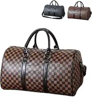 [AJIEKJDSP] Neutral Checkerboard Grid Men Women Luggage Bag Short Distance Business Leisure Large Capacity Portable Travel Bag (brown), Brown