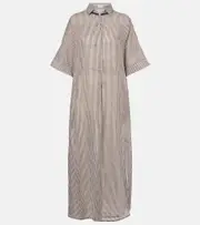 [Brunello Cucinelli] Brunello Cucinelli Striped linen and silk shirt dress AU 10 white
