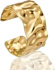 [Babbblisio] Gold Cuff Bracelet, Gold Bangles for Wristband Charm Bracelets Chunky Line Design Bangles Hammer Strike Pattern Chunky, Metal