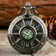 Men's Compass Decoration Hollow Skeleton Pocket Watches Black Starry Unisex Gift