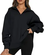 [FANGJIN] Women's Fleece 1/4 Zip Oversize Pullover Sweatshirt Plain Loose Long Sleeve Winter Tops Tops