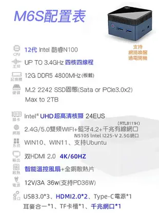 MOREFINE M6S 迷你電腦(Intel N100 3.4GHz) - 12G/(256G) (512G) (1TB)