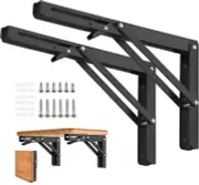 Folding Shelf Brackets - 14 Inch 2 Pcs Heavy Duty 14 Inch- 2 Packs, Black