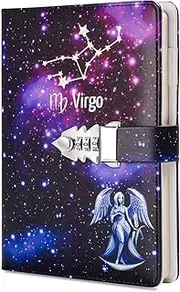 A5 Creative Password Journal with Lock, PU Leather Diary with Combination Lock Password Notebook Locking Journal Diary (Virgo)