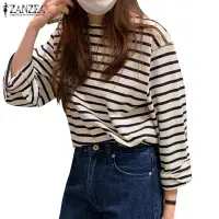 在飛比找蝦皮商城優惠-Zanzea 女式韓版休閒條紋圓領落肩長袖 T 恤