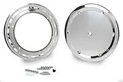 Bead Lock Ring, Quick Turn Ring, Knurled Face, Cover Included, Aluminum, Polished, 15 in Wheels, Kit