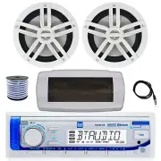 Dual Bluetooth Marine Receiver, Cover, Antenna,Wire, 2x 6.5" 180W White Speakers