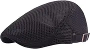 [Tadill] Men's Mesh Flat Cap Painter Hat Newsboy Hat Breathable Summer Hat for Golf Hiking, Black