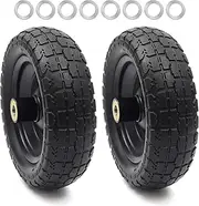 AR-PRO (2-Pack) 10" Flat Free Solid Tire and Wheel - with 5/8" Axle Bore Hole, 2.1" Offset Hub for 10 Inch Wheelbarrow Wheels - Compatible with Garden Cart,Trolleys,Hand Trucks and Yard Trailers