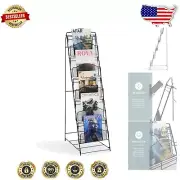 Commercial-Grade Display Rack with 5 Mesh Pockets - Stylish Organizer in Black
