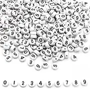 YUESUO Craft Beads Acrylic Round Letter/Number/Pattern Beads Kit, For DIY Bracelets, Necklaces, Key Chains, And Jewelry Making, Children’s Day, Thanksgiving Day (1000Pcs 4x7mm White Beads (Black Number 0-9))