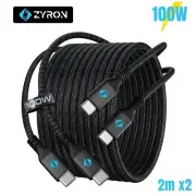 ZYRON 100W USB C Cable, 2m USB Type C to C, Fast Charging S23 iPhone 15, 2x Pack