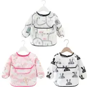 Nevenka 3 Pcs Long Sleeve Waterproof Bib with Crumb Catcher Pocket for 0-4 Years-2