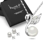 Boxed Snowwhite Swan Necklace and Earrings Set Embellished with SWAROVSKI® Crystals and Pearls