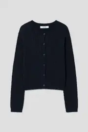 Cable Round Neck Cardigan Navy