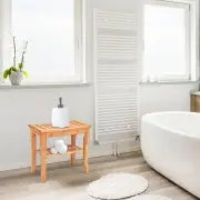 CostwayBamboo Shower Bench Seat with Storage Shelf for Bath
