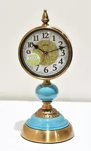 Table clock, blue enamel on brass. Large dial with large numerals. Brand new.