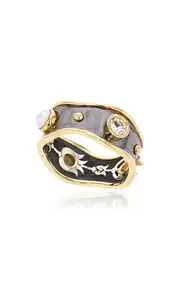 [Elie Top] Bandeau 18K Yellow Gold, Distressed Silver Opal Ring