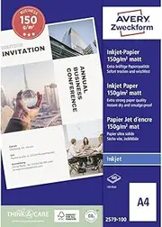 AVERY Zweckform 2579-100 Superior Inkjet Paper (100 Sheets, 150 g/m², DIN A4 Paper, Coated on One Side, Matte, FSC, Inkjet Printer, Print with Ideal Colour Rendering, Immediately Dry and Smudge-Proof)