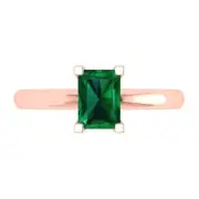 1ct Emerald Cut Emerald Stone Wedding Promise Engagement Ring 14k Rose Real Gold
