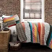 Lush Decor Boho Stripe 3-Piece Quilt Set, King, Turquoise/Tangerine