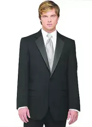 Sizes 35-64. Long 7-Piece Tuxedo Package w/Flat Front Pants, Platinum Vest & Tie