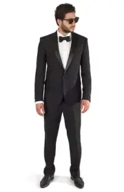 Slim Fit Black Men's One Button Tuxedo Peak Lapel Flat Front Pants By AZAR MAN