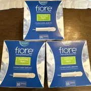 (3) Boxes Fiore Tampons Super Unscented Compact Plastic Applicator 16 Per Box