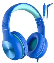 Kids Headphones with Cord, Over-Ear Headphones for Kids with Microphone, Blue