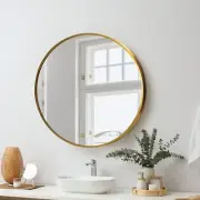 Oikiture 60cm Wall Mirrors Round Makeup Mirror Home Decro Gold Living Room