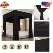 Lightproof Black Sheer Canopy Curtains for Stylish Queen Bed Frame Decoration